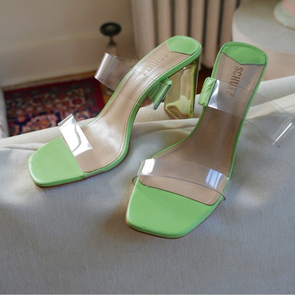 Schutz New Ariella Acrylic Sandal Fairy-Core Green Lucite Heel US 10 - Picture 3 of 14